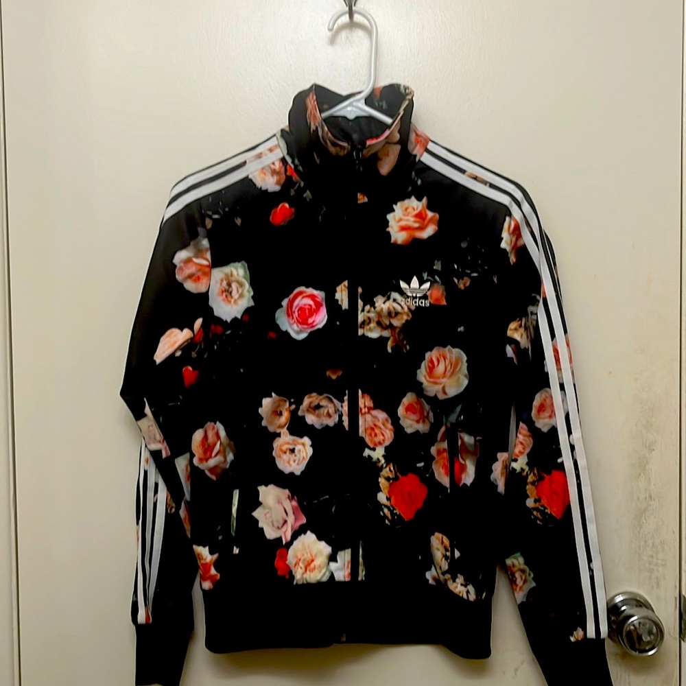 Adidas Track Jacket Womens sz S Floral Flower Firebird